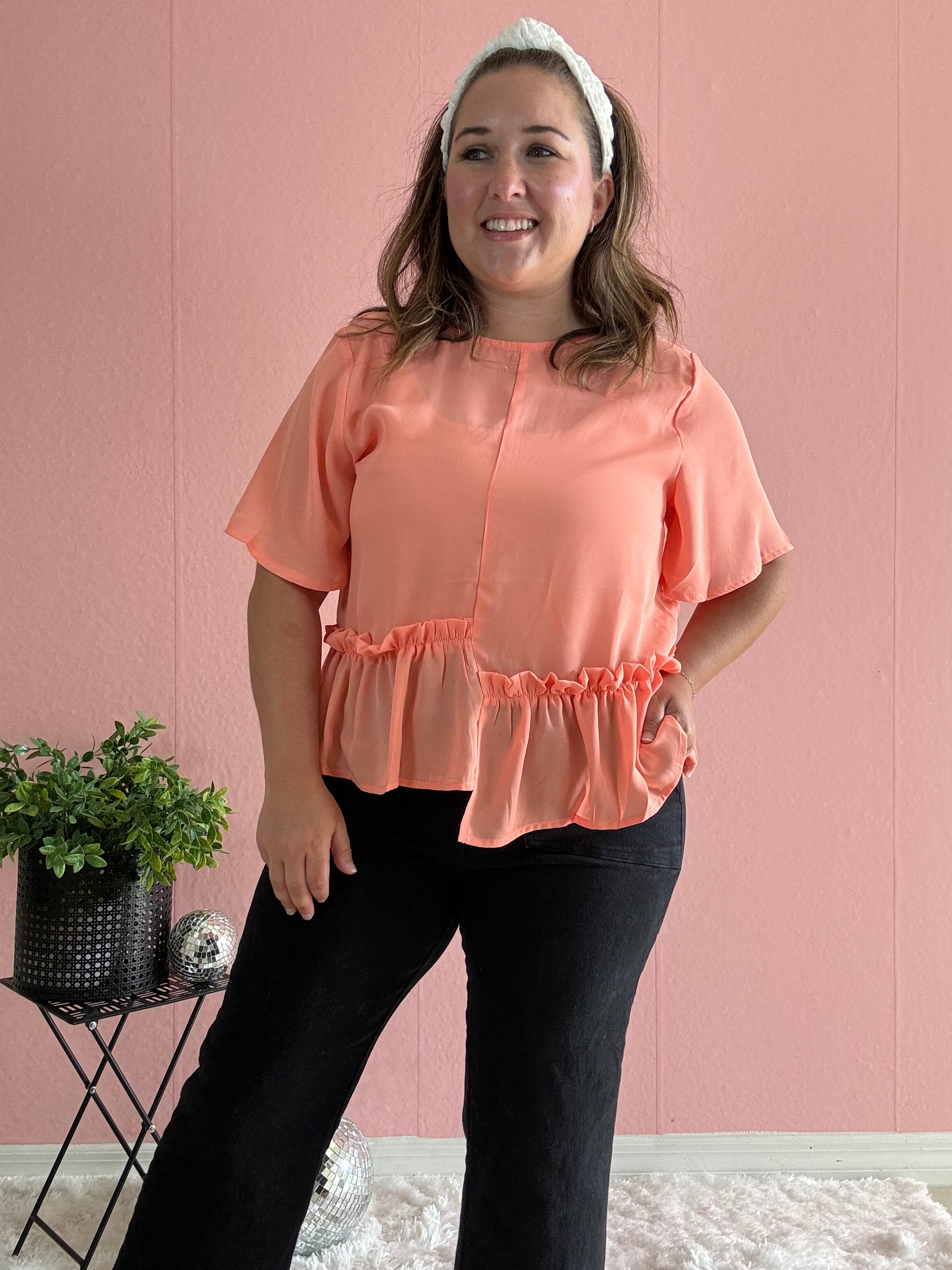 Ruffle blouse with aysemmetrical details