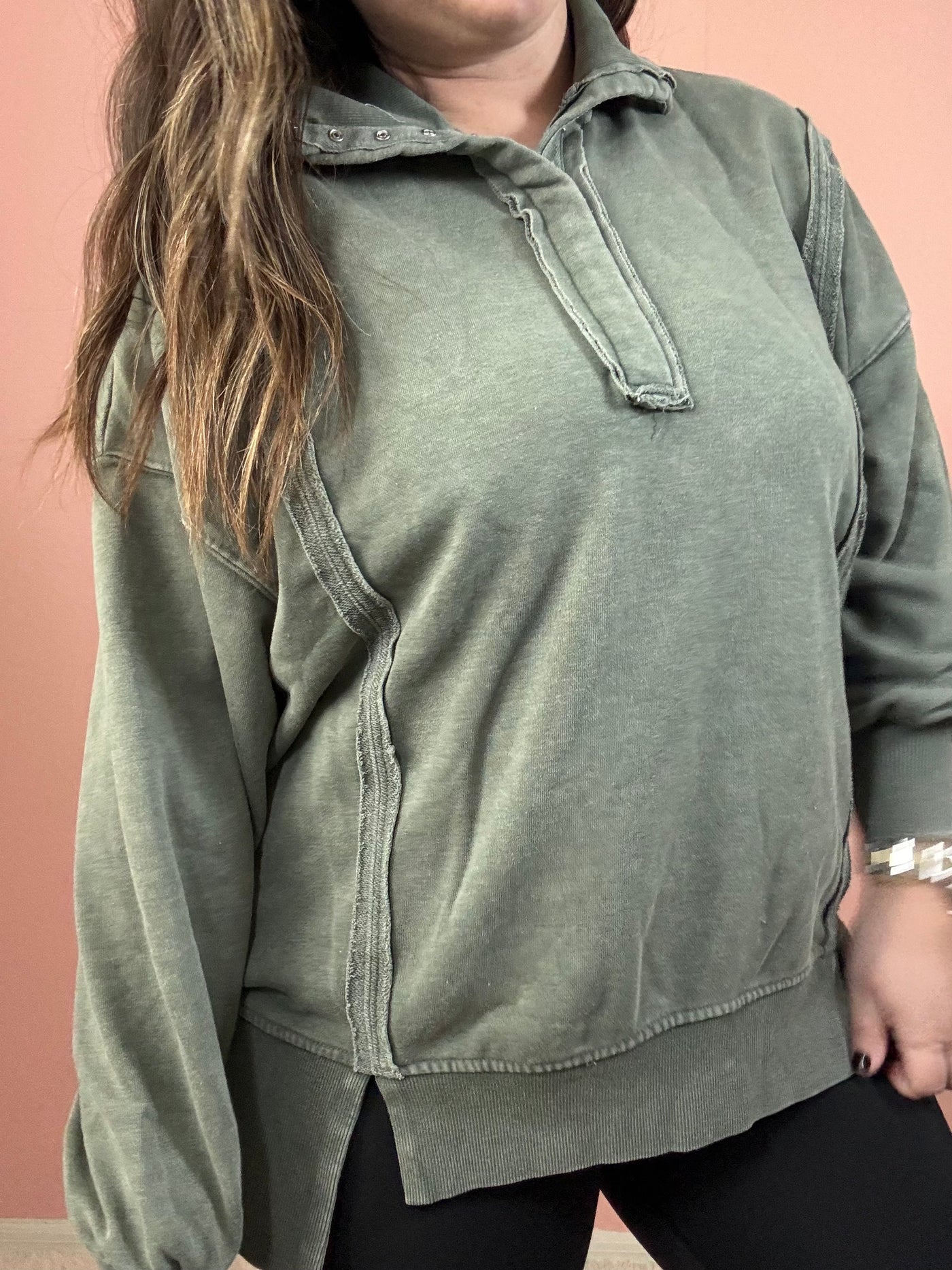 Olive Green Mineral Wash Sweatshirt