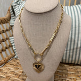 Etched Heart Chunky Chain Statement Necklace