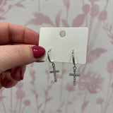 Huggie Hoop with Cross Charm | Silver