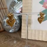 Double Layered Heart Gold Earrings