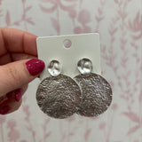 Hammered Circle Drop Earrings | Silver