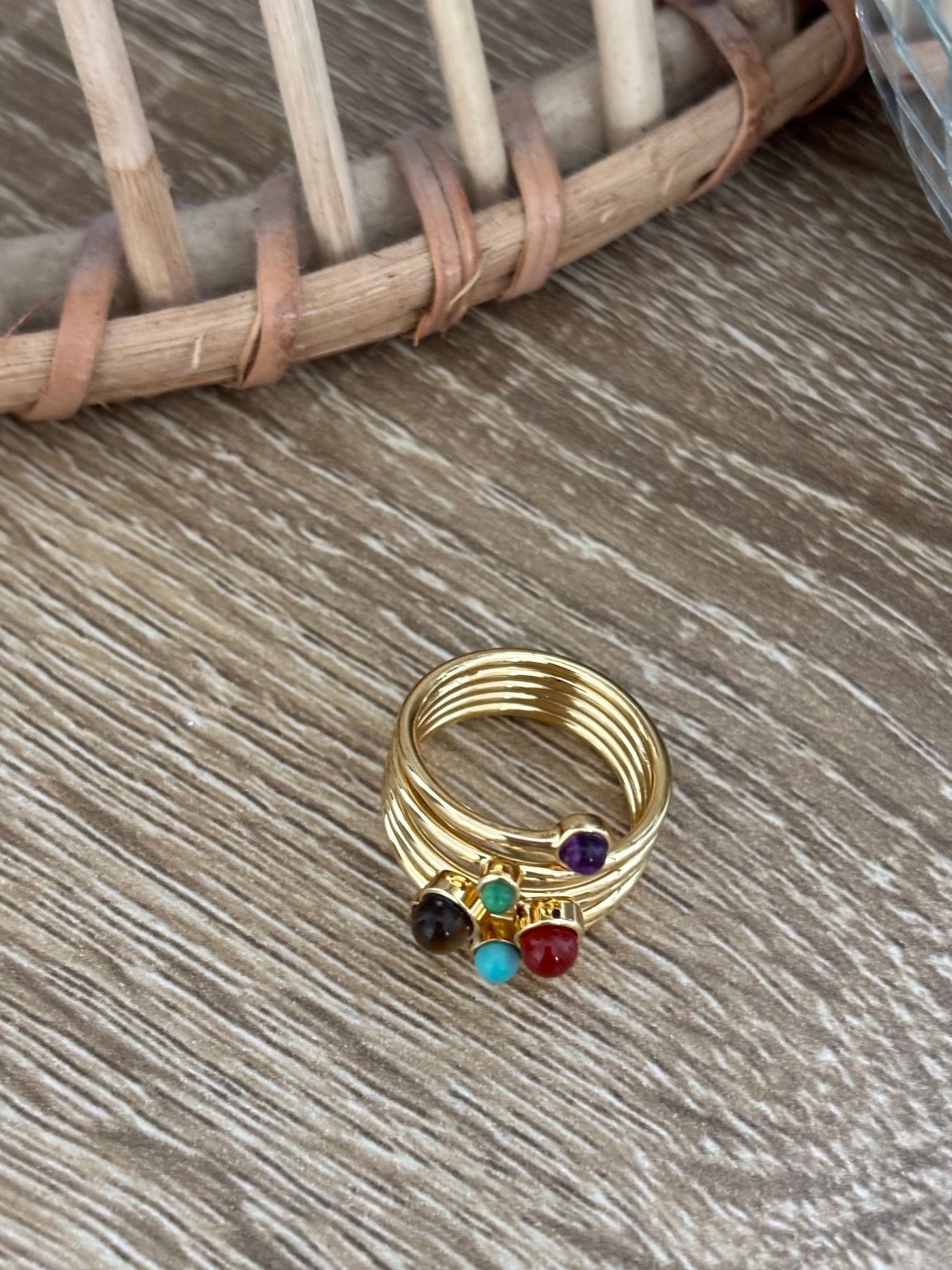 Gold Multi Color Stone Layered Ring