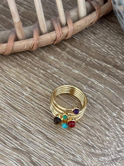 Gold Multi Color Stone Layered Ring