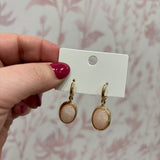 Oval Stone Drop Hoop Earring