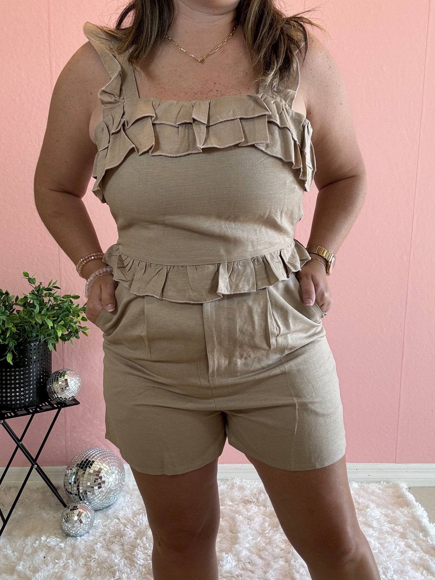 Khaki high waisted shorts for women