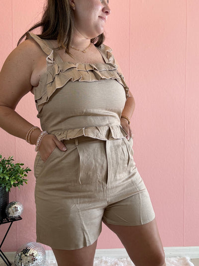 High rise shorts and crop tank top