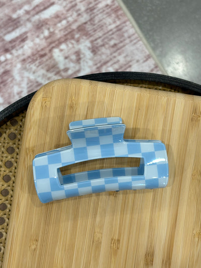 Resin Checker Hair Claw Clip | Blue