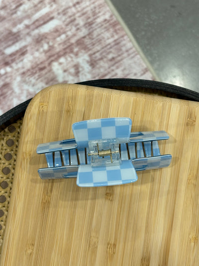 Resin Checker Hair Claw Clip | Blue