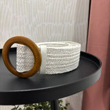 Wooden Buckle Woven Rattan Belt | White