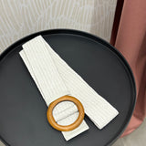 Wooden Buckle Woven Rattan Belt | White