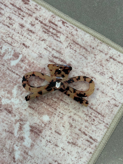 Cute Bow Ribbon Rhinestone Hair Claw Clip | Tortoise