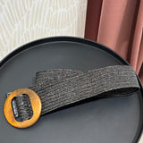 Wooden Buckle Rattan Stretch Belt | Black