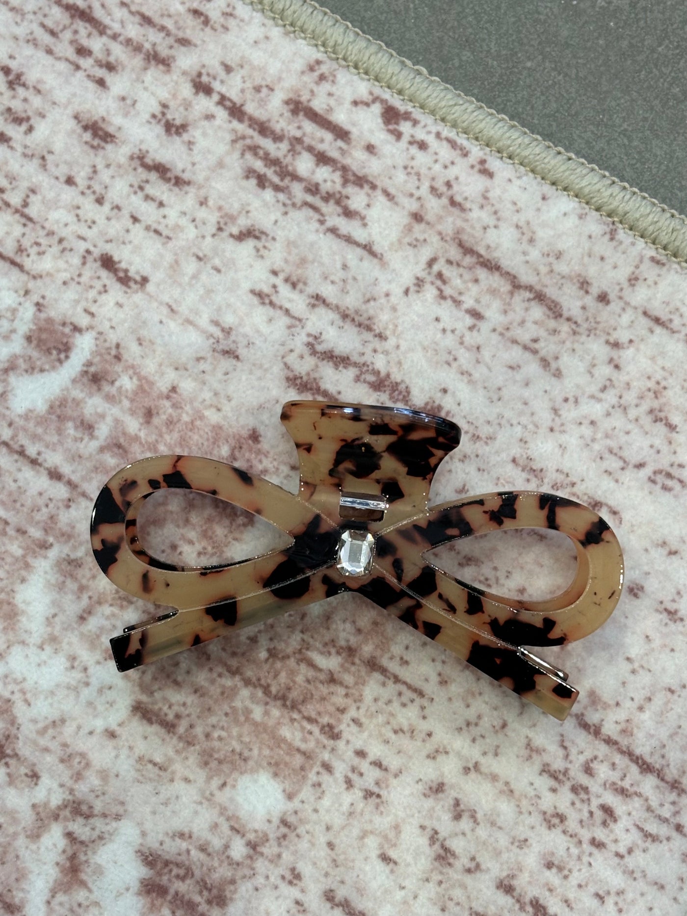 Cute Bow Ribbon Rhinestone Hair Claw Clip | Tortoise