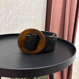 Wooden Buckle Rattan Stretch Belt | Black