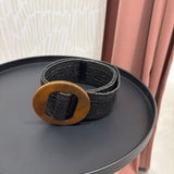 Wooden Buckle Rattan Stretch Belt | Black