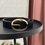 Classic Oval Buckle Leather Belt | Black
