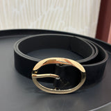 Classic Oval Buckle Leather Belt | Black