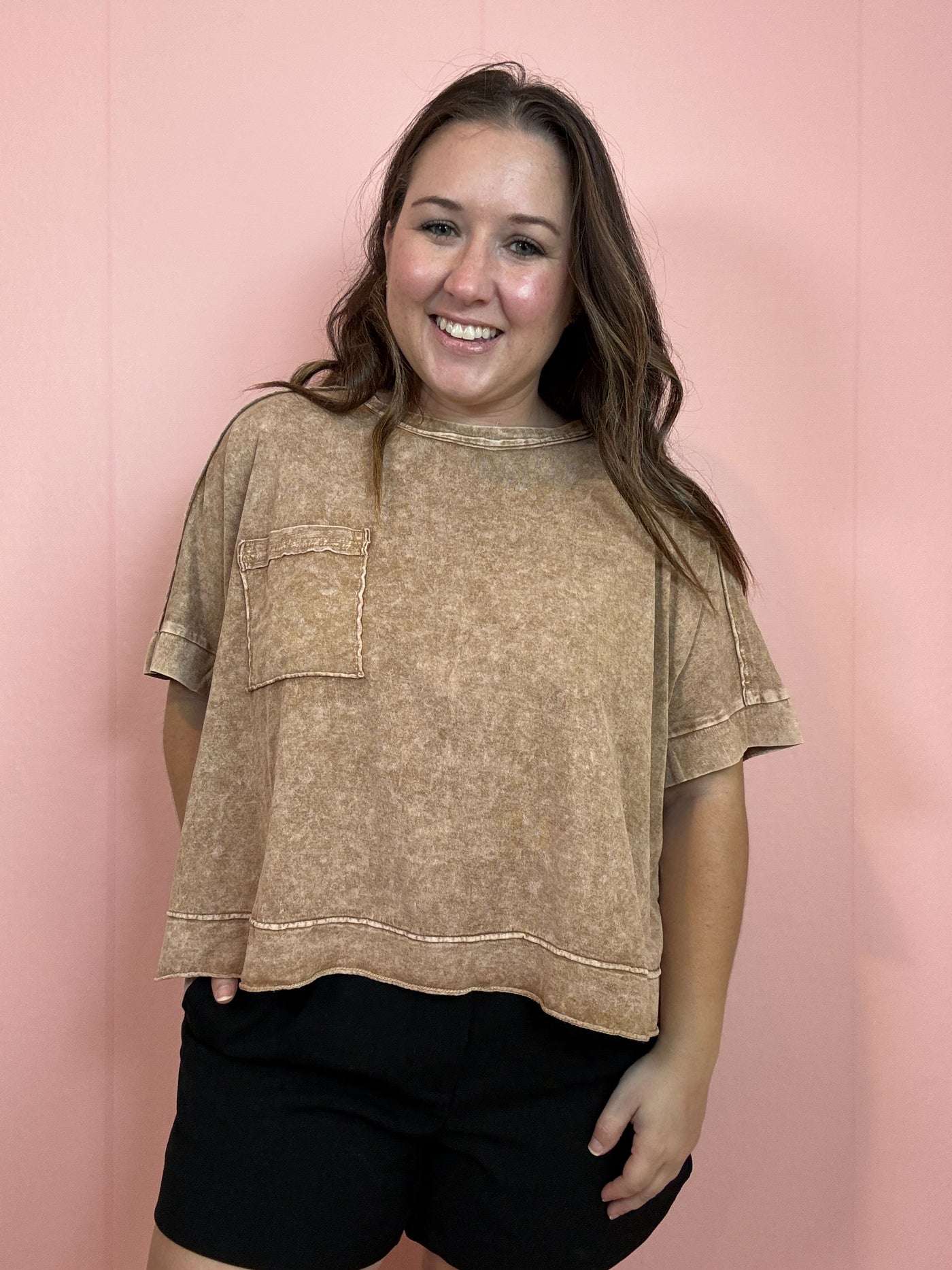 Oversized Cropped Box Tee | Brown