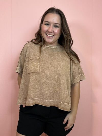 Oversized Cropped Box Tee | Brown