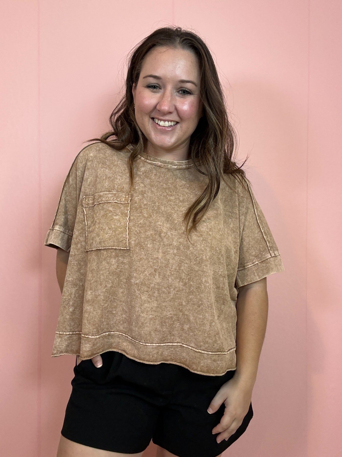 Oversized Cropped Box Tee | Brown