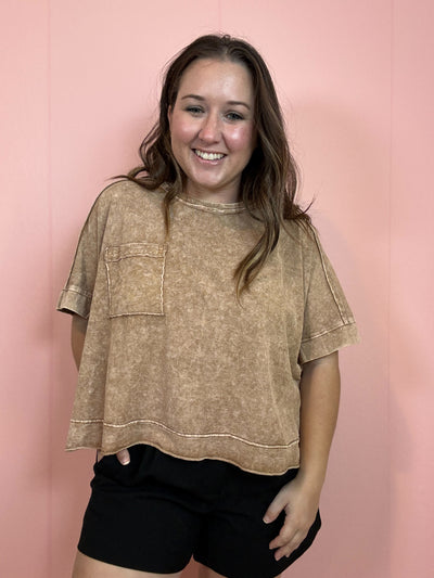 Oversized Cropped Box Tee | Brown