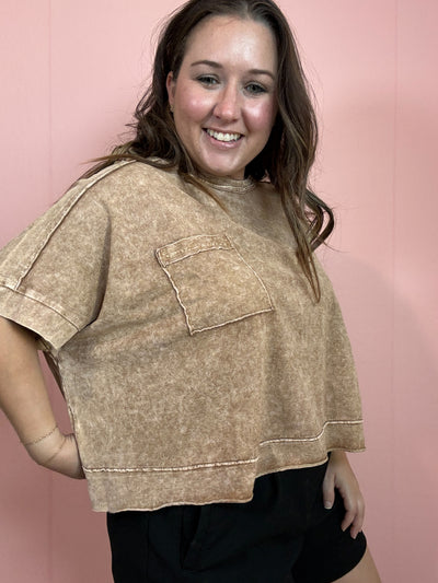 Oversized Cropped Box Tee | Brown