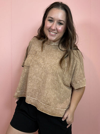 Oversized Cropped Box Tee | Brown