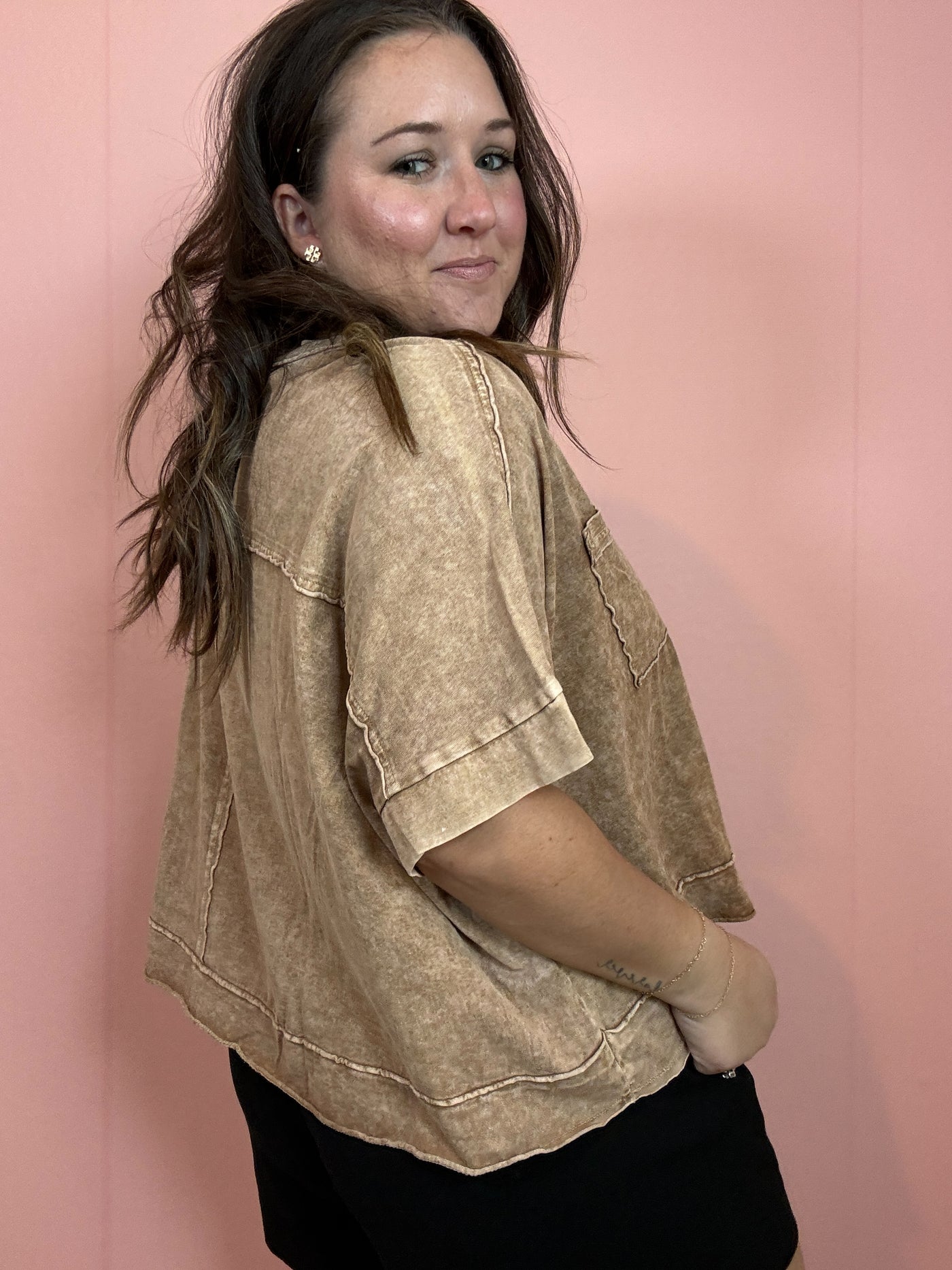 Oversized Cropped Box Tee | Brown