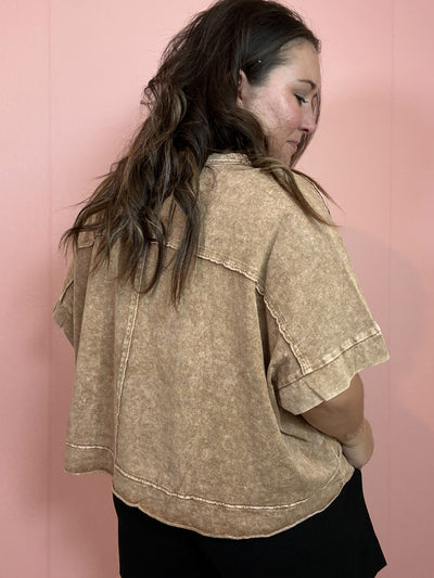 Oversized Cropped Box Tee | Brown