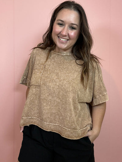 Oversized Cropped Box Tee | Brown