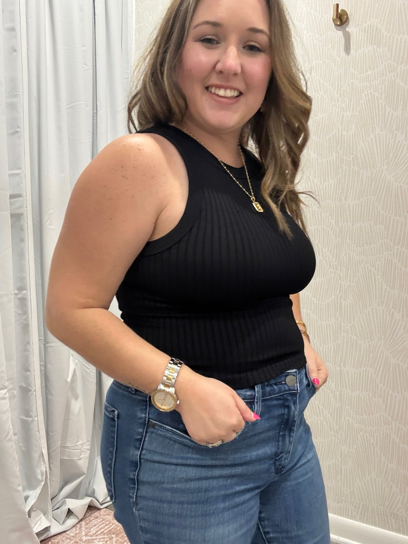 Seamless Ribbed Crop Tank Top | Black