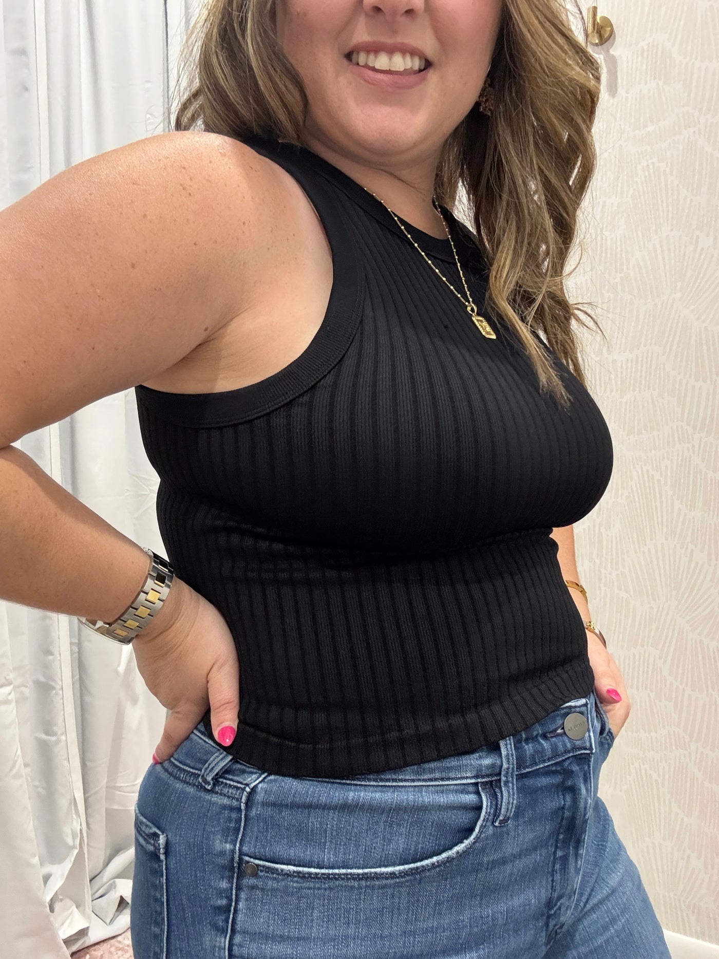 Seamless Ribbed Crop Tank Top | Black