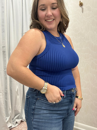 Seamless Ribbed Crop Tank Top | Navy