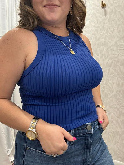 Seamless Ribbed Crop Tank Top | Navy