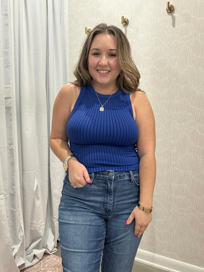 Seamless Ribbed Crop Tank Top | Navy
