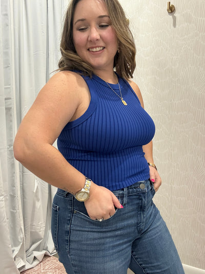Seamless Ribbed Crop Tank Top | Navy