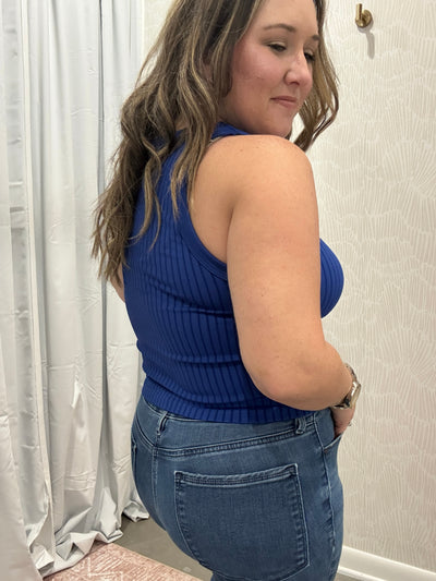 Seamless Ribbed Crop Tank Top | Navy