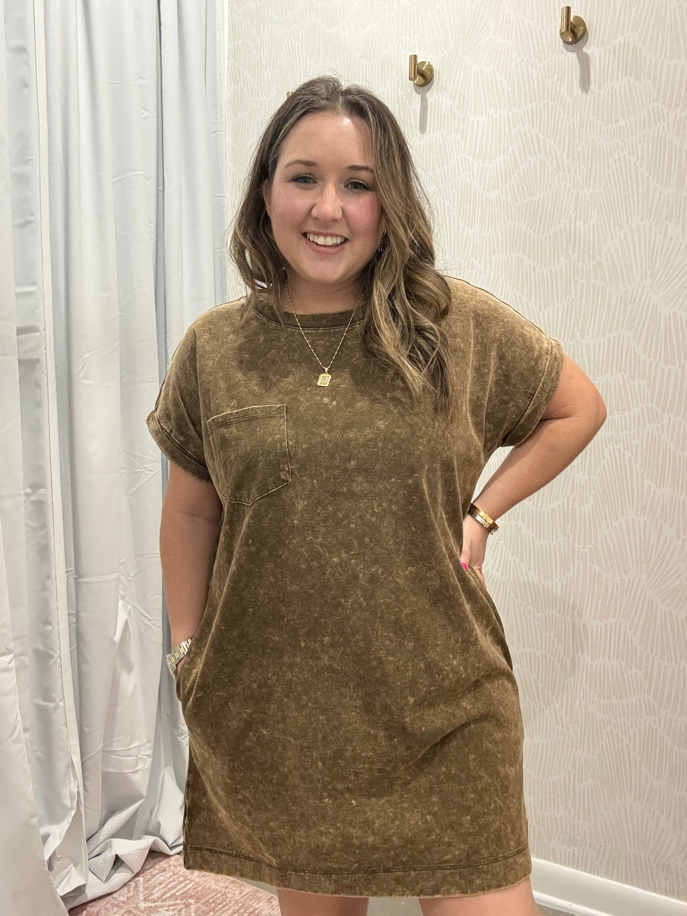 Washed T-shirt Dress | Brown