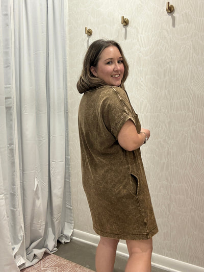 Washed T-shirt Dress | Brown