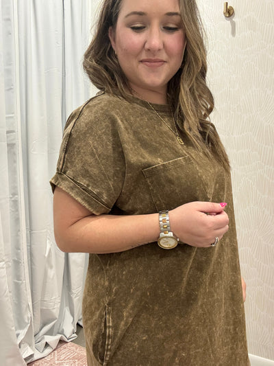 Washed T-shirt Dress | Brown