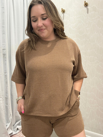 Ryleigh Ribbed Tee | Deep Camel