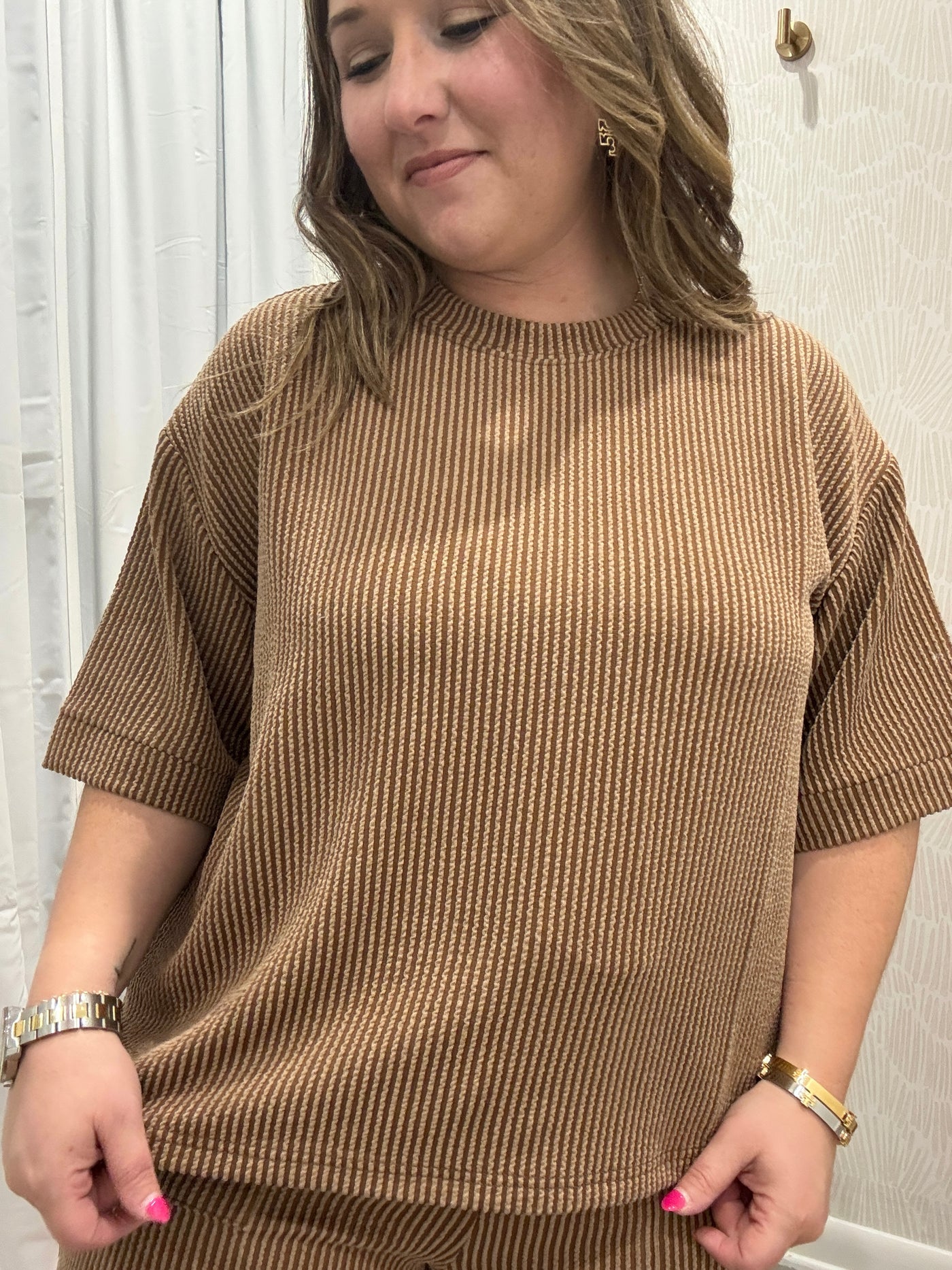 Ryleigh Ribbed Tee | Deep Camel
