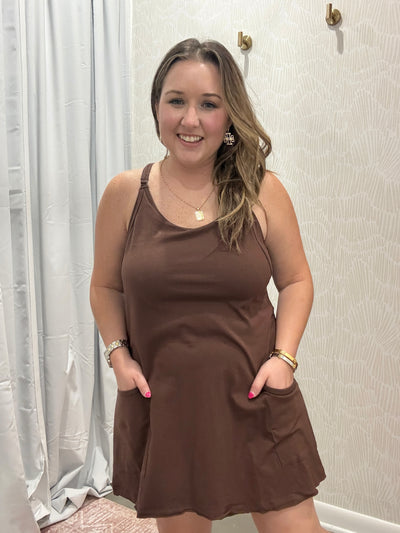 Everyday Mini Dress Romper | Brown
