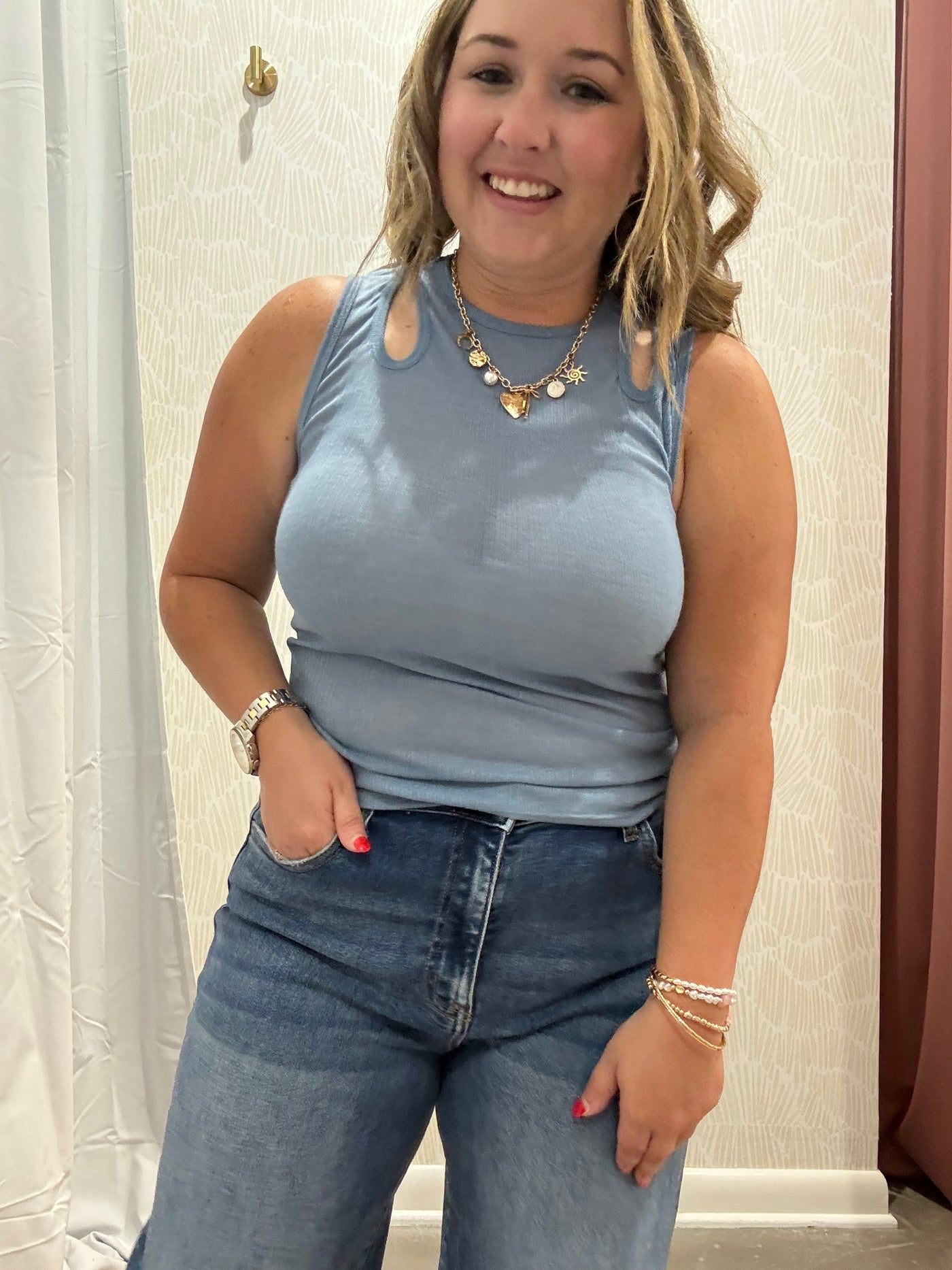 Tucker Cut Out Tank | Denim Blue