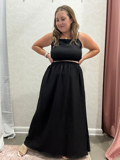 High Rise Midi Skirt | Black