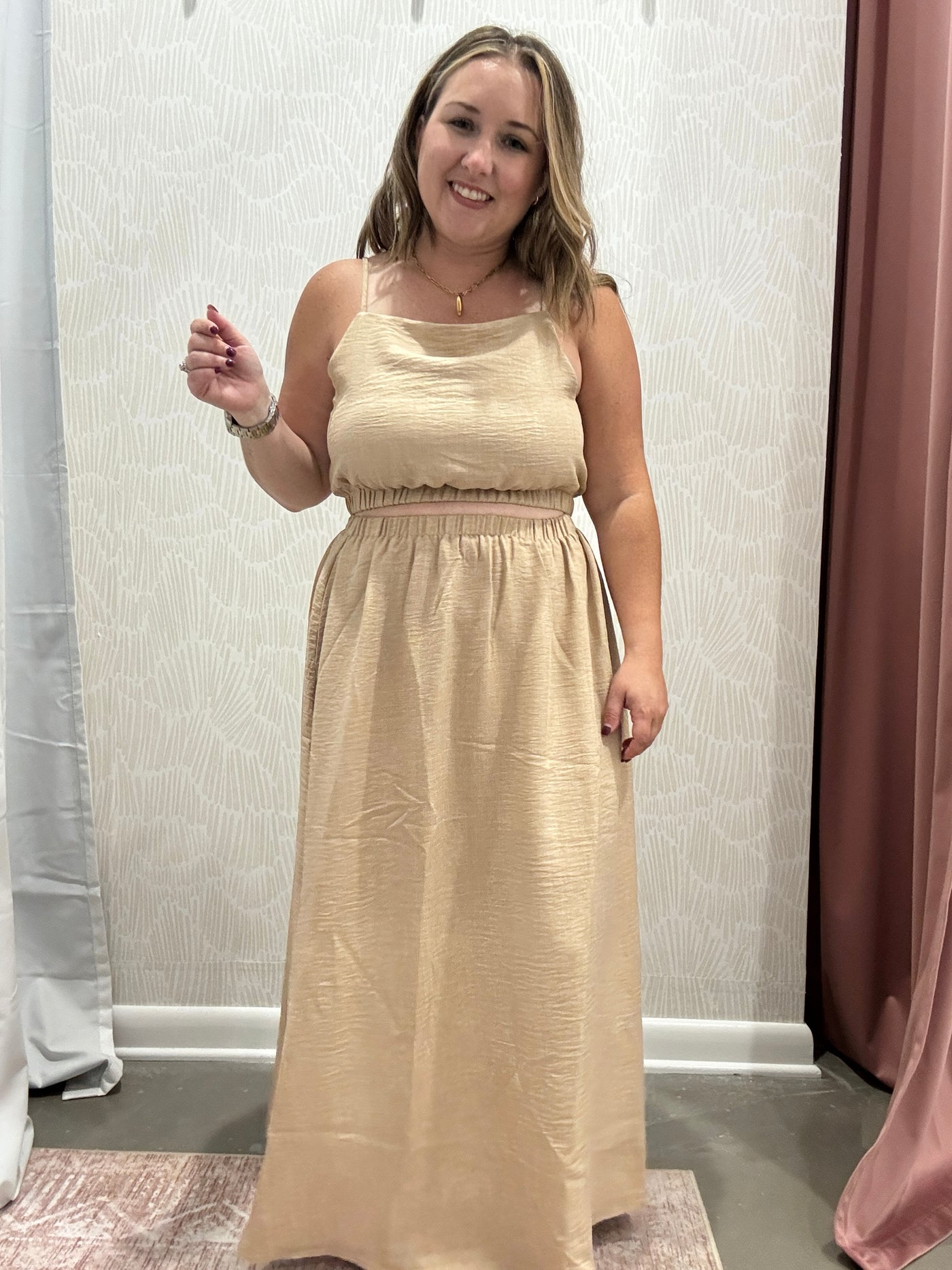 High Rise Midi Skirt | Khaki