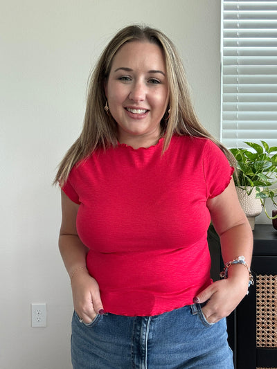 Lettuce Trim Cropped Tee | Red
