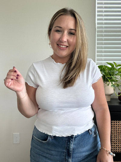 Lettuce Trim Cropped Tee | White