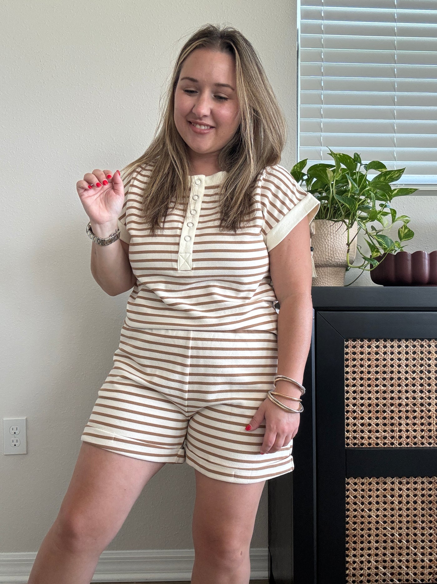 Henley Knit Top | Beige